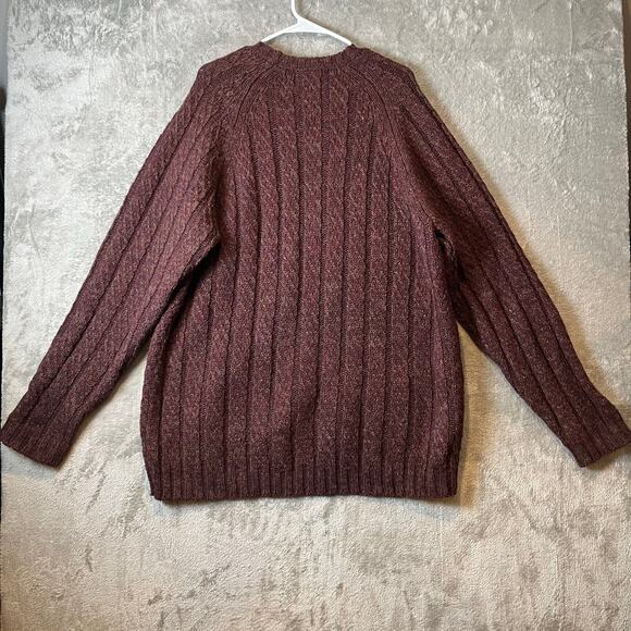 Eddie Bauer Mens 100% Wool Chunky Knit Size XL Tall Sweater Burgundy - Picture 4 of 6